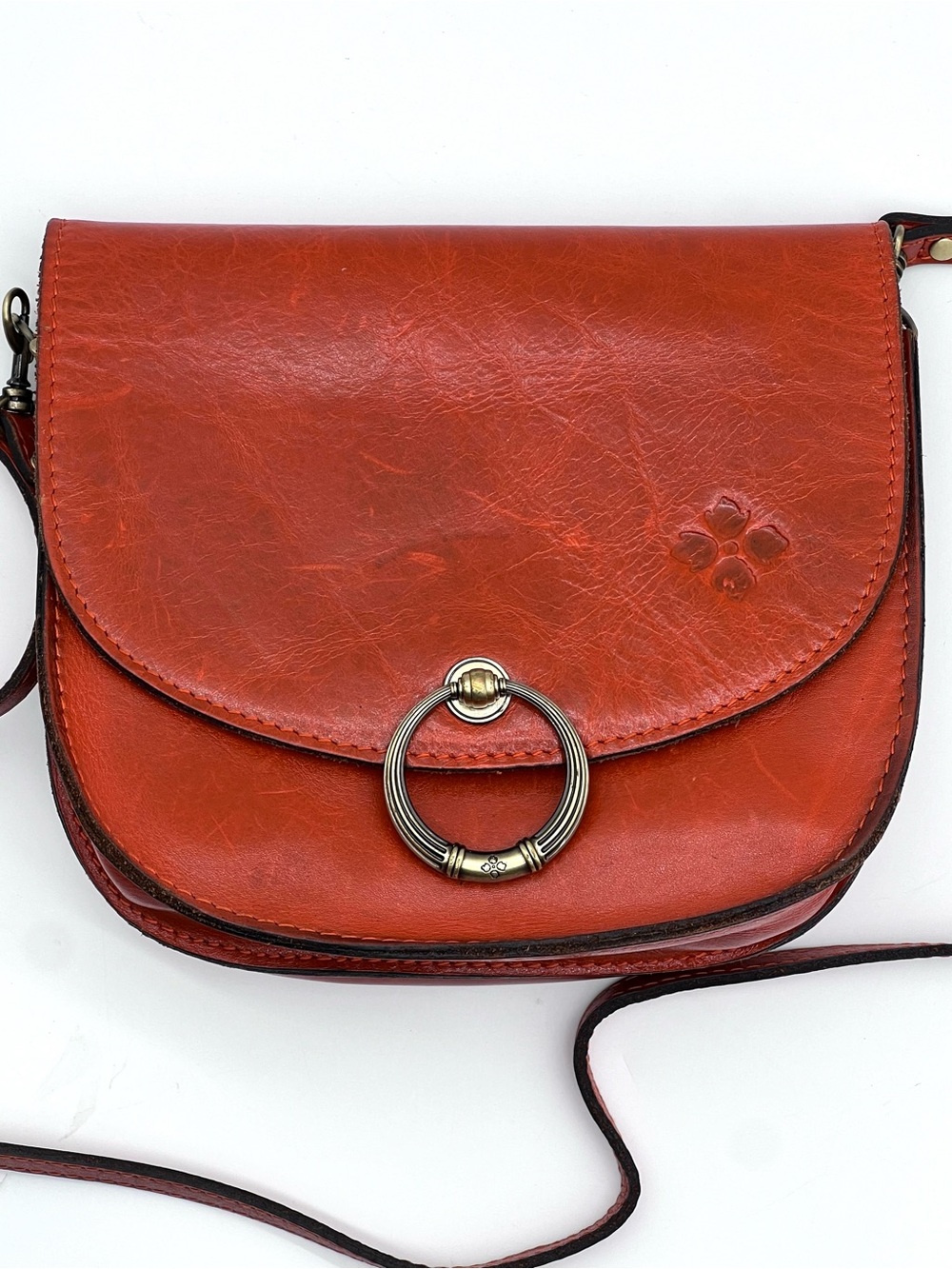 Patricia Nash Tooled Leather Crossbody Saddle Bag Red Ring Flap - Picture 3 of 16
